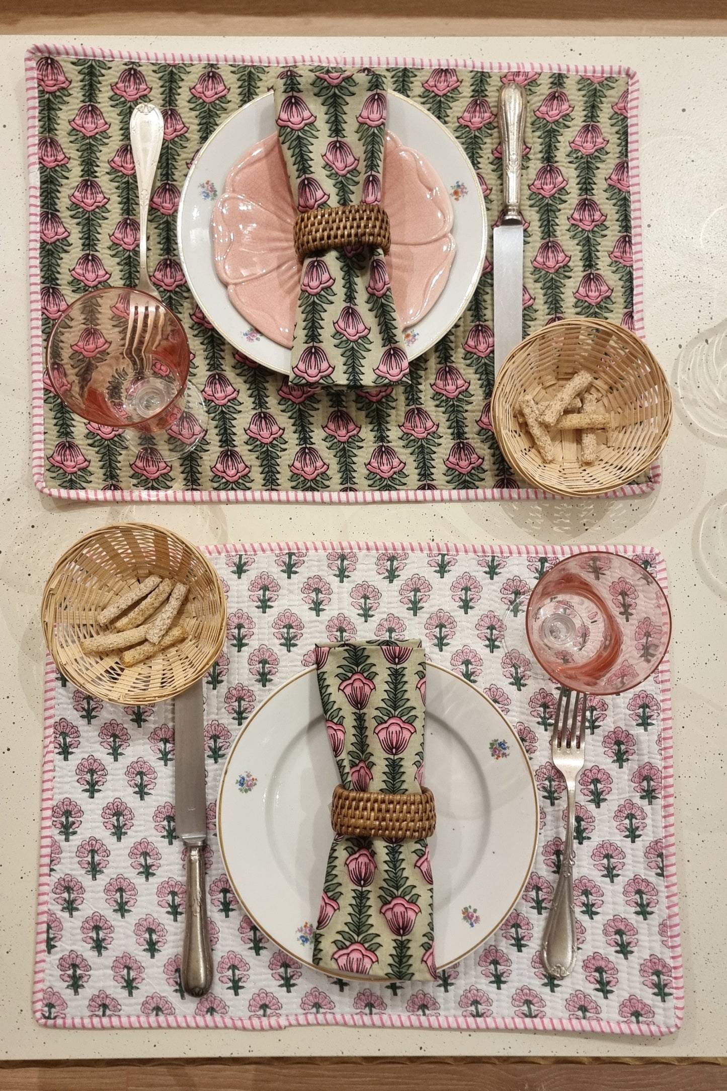 Individual reversible - N.º 11 Verde y rosa