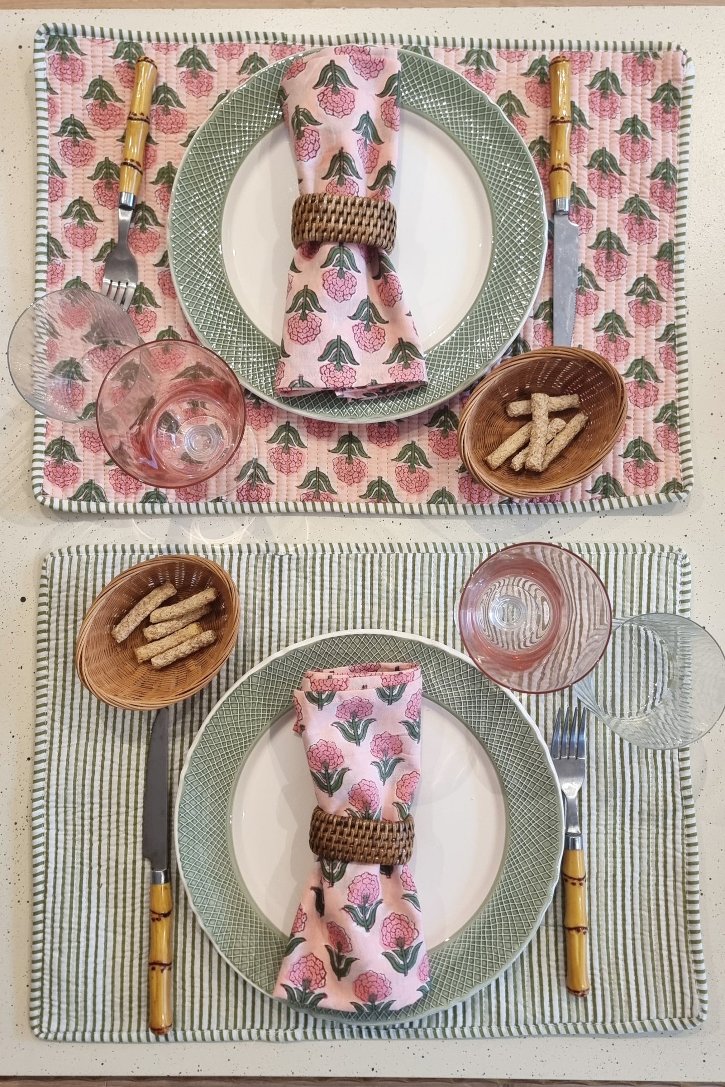 Individual reversible - N.º9 Flor rosa