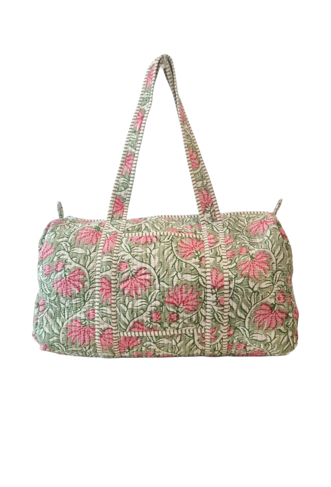 Bolsa de fin de semana - Verde y rosa - Interior rayitas verdes y blancas