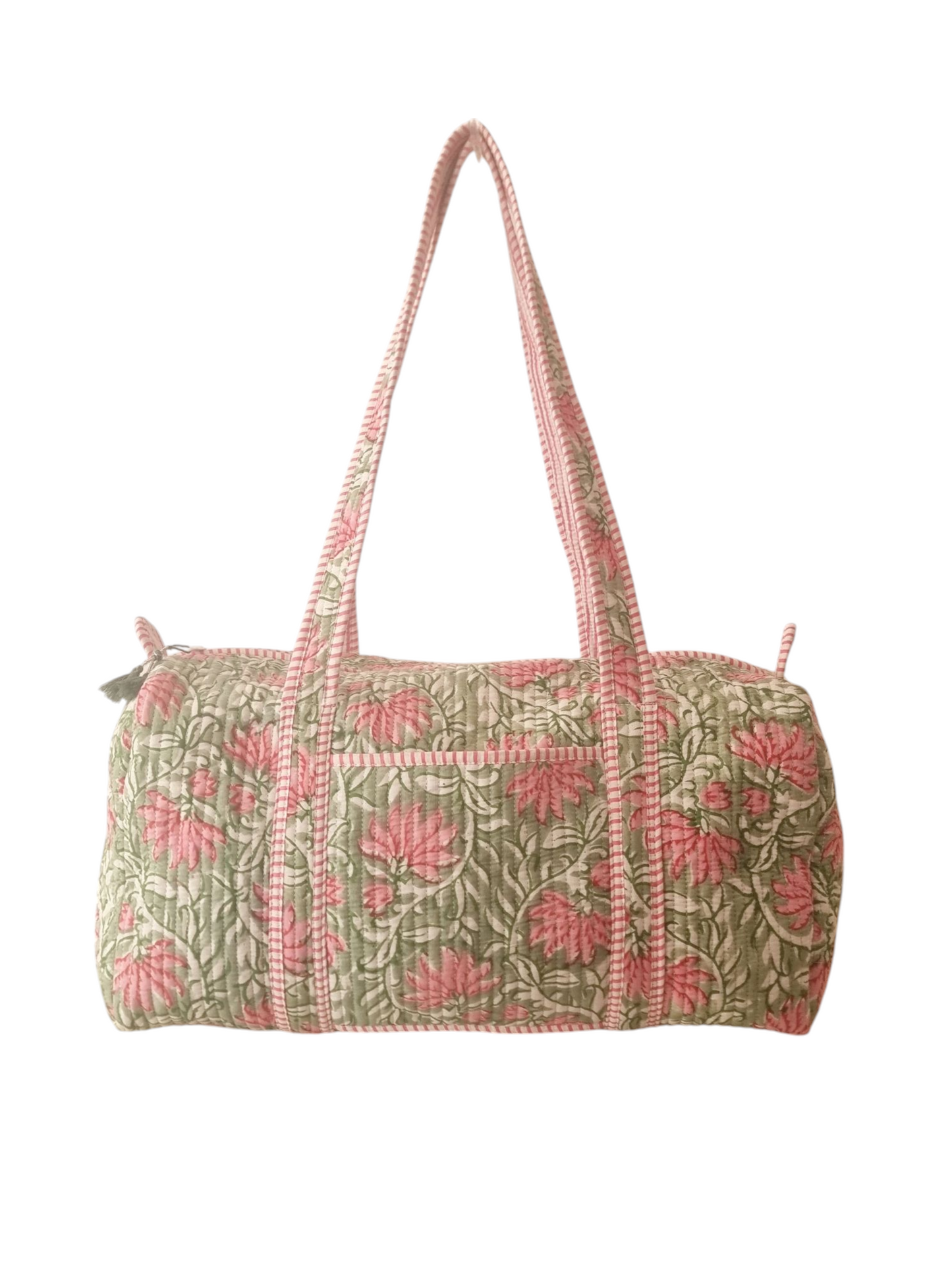 Bolsa de fin de semana - Verde y rosa - Interior rayitas blancas y rosas