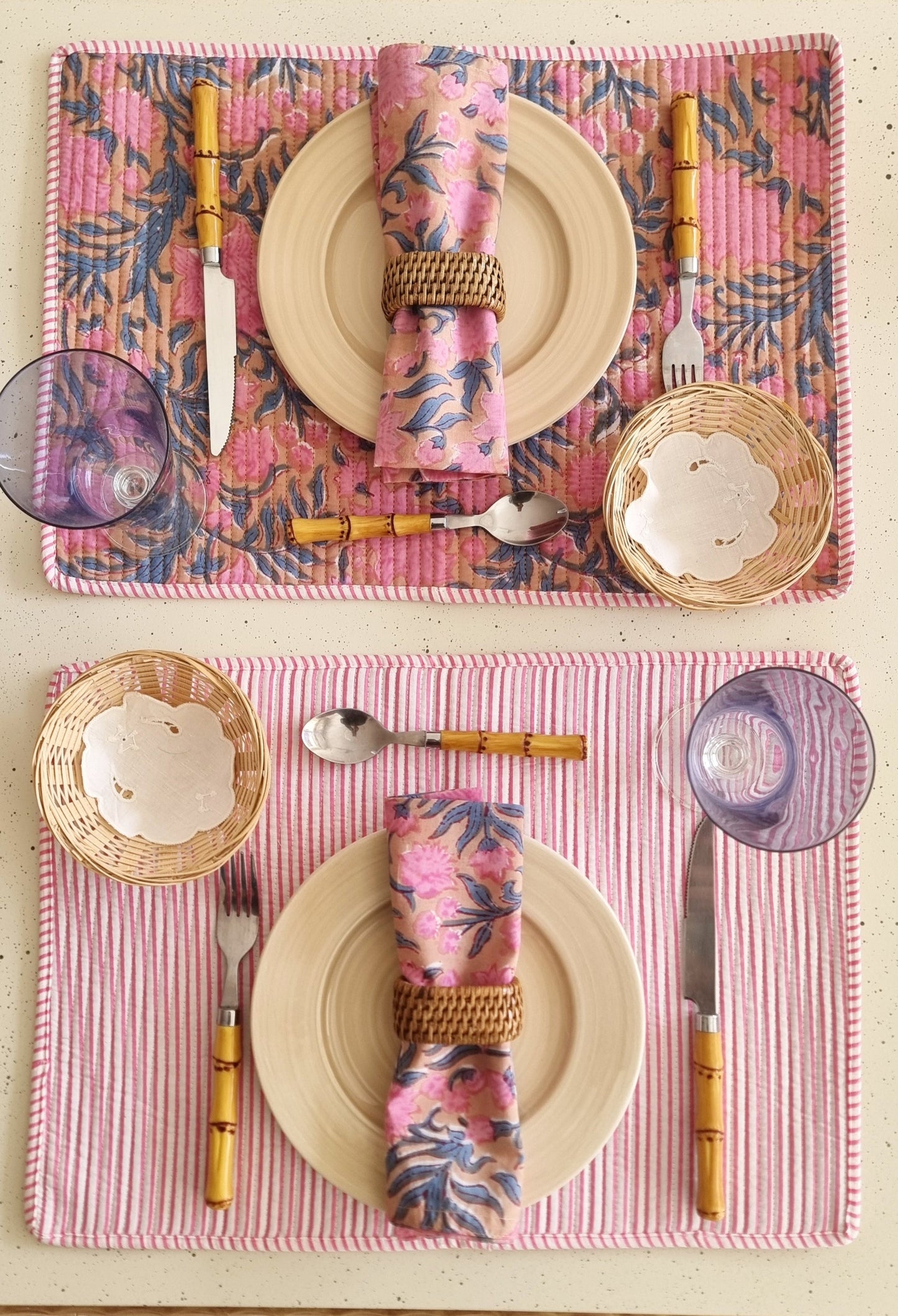 Individual reversible - N.º4 Flor rosa y azul