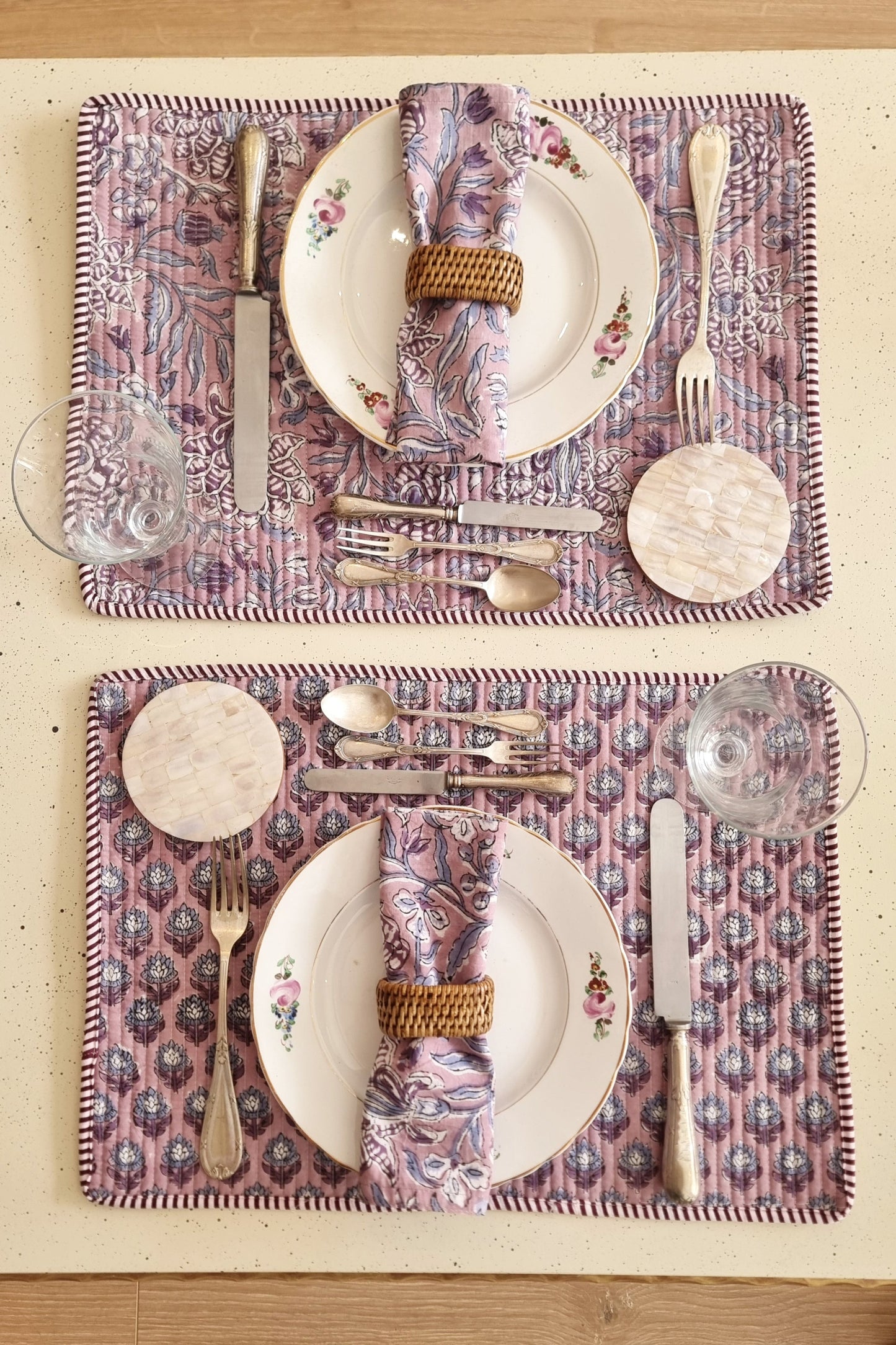 Individual reversible - N.º 8 Malva y rosa