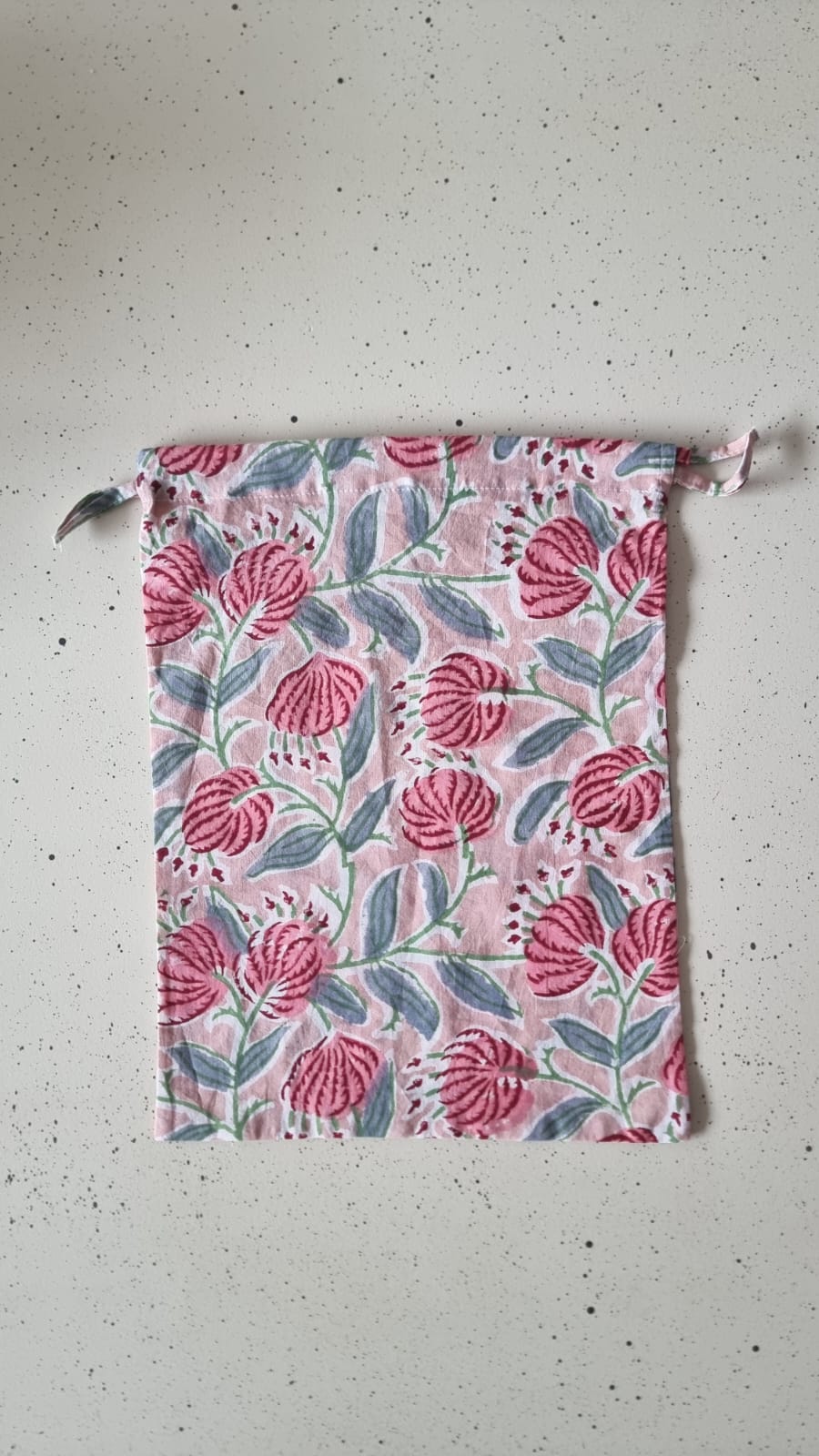 Bolsa de tela grande - Flor verde y rosa
