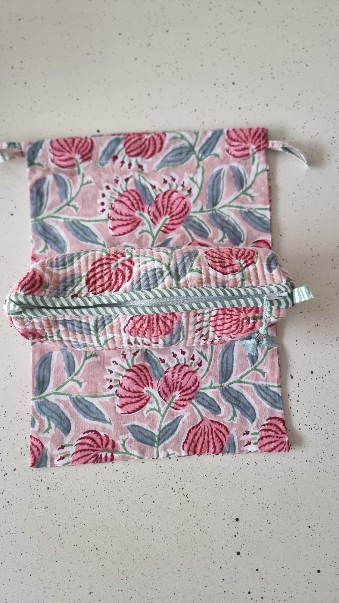 Bolsa de tela grande - Flor verde y rosa