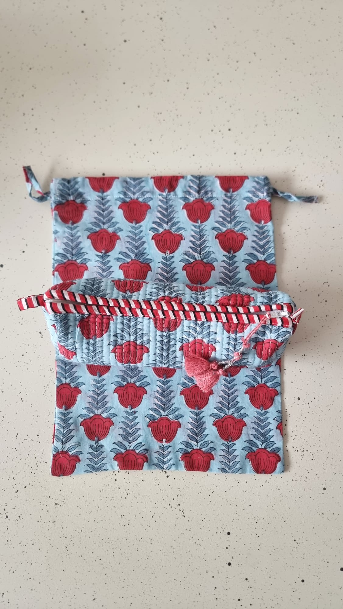 Bolsa de tela grande - Azul flor roja