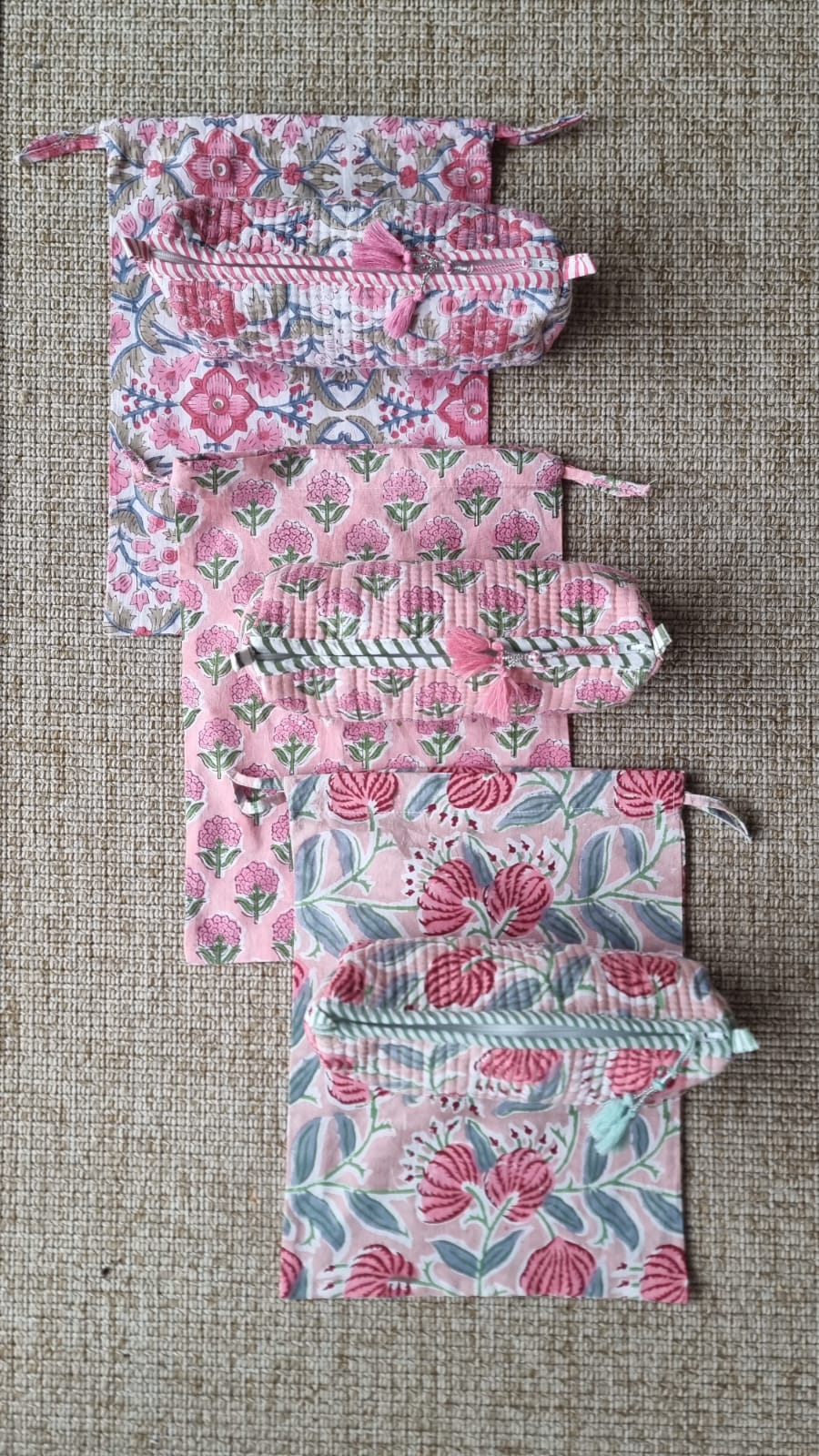 Bolsa de tela grande - Flores rosa y coral
