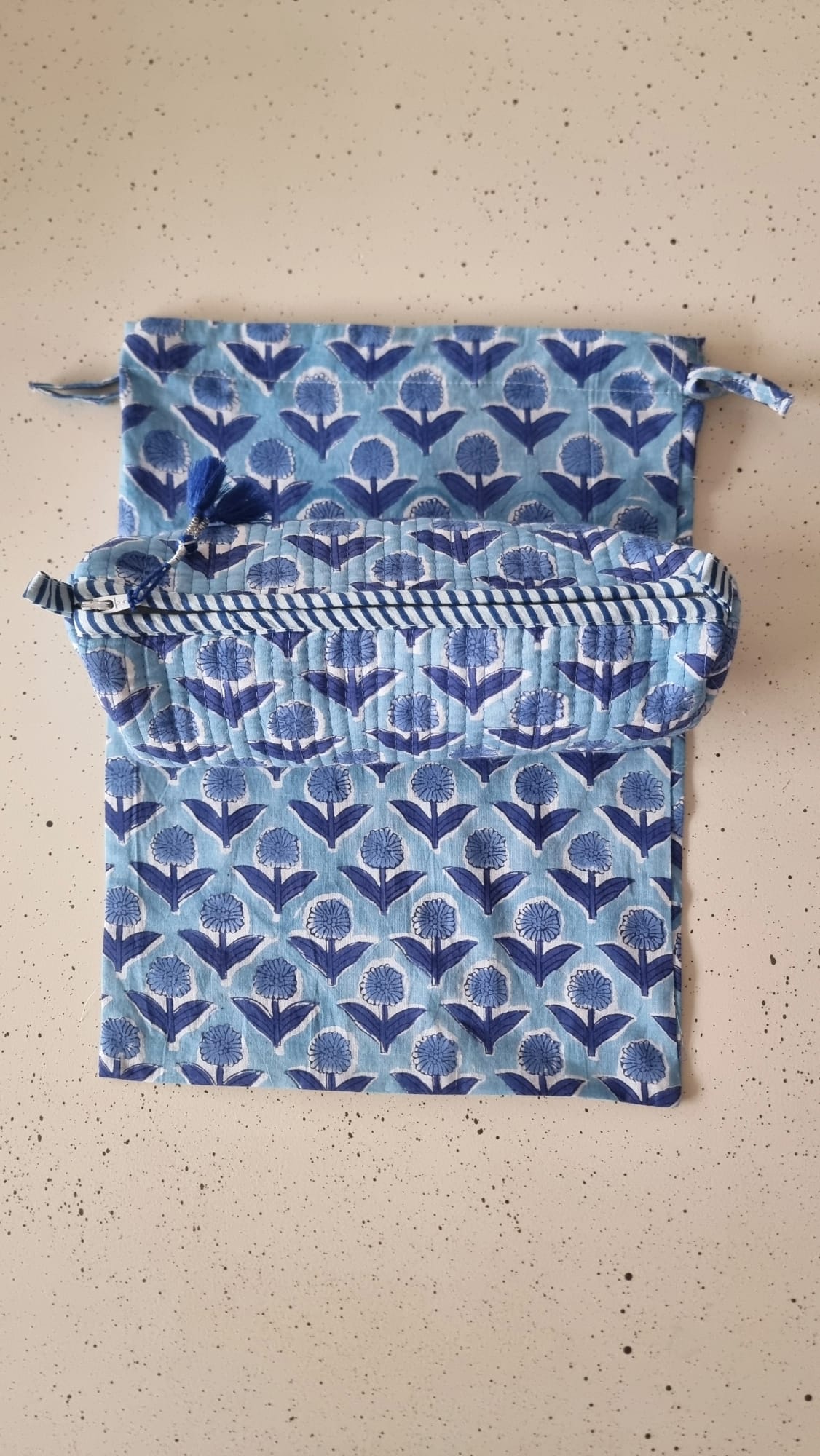 Bolsa de tela grande - Azul claro flor azul