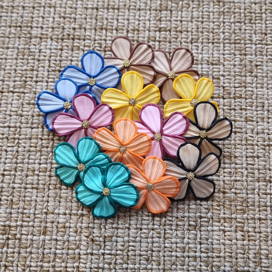 Pendientes FLOR azules + Bolsita de tela